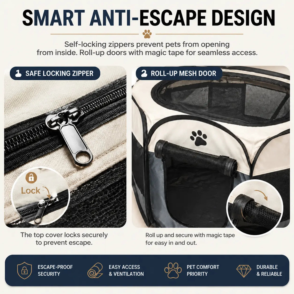 Portable Foldable Pop-Up Pet Playpen for Small Dogs & Cats - Breathable Mesh, Oxford Fabric, Safe Locks, Easy Cleanup, Universal Fit, Camping Indoor/Outdoor Enclosure with Carry Bag (Ideal for Rabbits)