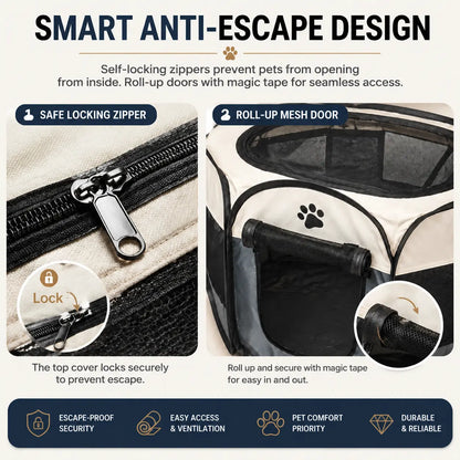 Portable Foldable Pop-Up Pet Playpen for Small Dogs & Cats - Breathable Mesh, Oxford Fabric, Safe Locks, Easy Cleanup, Universal Fit, Camping Indoor/Outdoor Enclosure with Carry Bag (Ideal for Rabbits)
