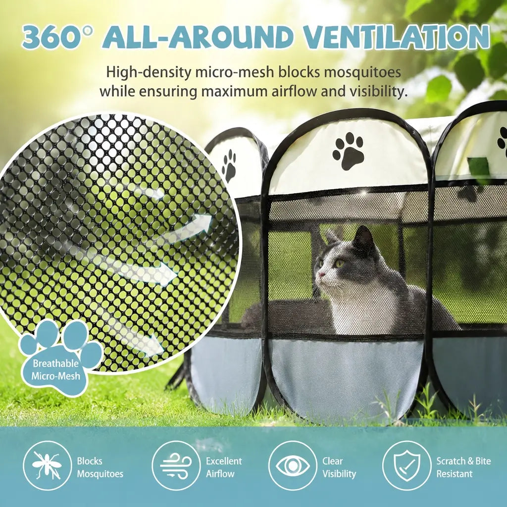 Portable Foldable Pop-Up Pet Playpen for Small Dogs & Cats - Breathable Mesh, Oxford Fabric, Safe Locks, Easy Cleanup, Universal Fit, Camping Indoor/Outdoor Enclosure with Carry Bag (Ideal for Rabbits)