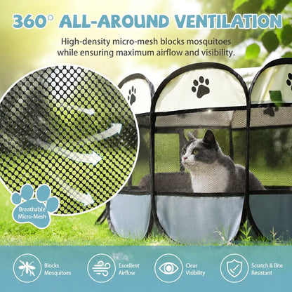 Portable Foldable Pop-Up Pet Playpen for Small Dogs & Cats - Breathable Mesh, Oxford Fabric, Safe Locks, Easy Cleanup, Universal Fit, Camping Indoor/Outdoor Enclosure with Carry Bag (Ideal for Rabbits)