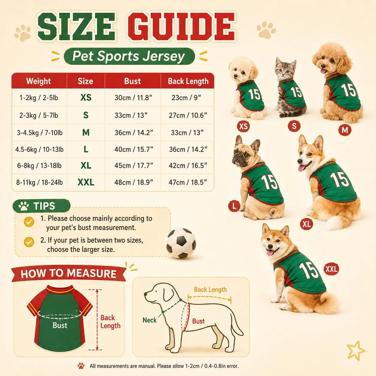 Mexico 15 Dog and Cat Jersey Shirt Red or Green Breathable Pet Soccer Vest Lightweight Sleeveless Mesh Puppy Sports Outfit for Small Medium Pets Cute Dog Cat Clothes for Walks Photos Parties Game Day Trendy Team Apparel Jersey