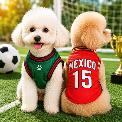 Mexico 15 Dog and Cat Jersey Shirt Red or Green Breathable Pet Soccer Vest Lightweight Sleeveless Mesh Puppy Sports Outfit for Small Medium Pets Cute Dog Cat Clothes for Walks Photos Parties Game Day Trendy Team Apparel Jersey