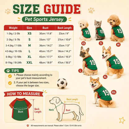 Mexico 15 Dog and Cat Jersey Shirt Red or Green Breathable Pet Soccer Vest Lightweight Sleeveless Mesh Puppy Sports Outfit for Small Medium Pets Cute Dog Cat Clothes for Walks Photos Parties Game Day Trendy Team Apparel Jersey