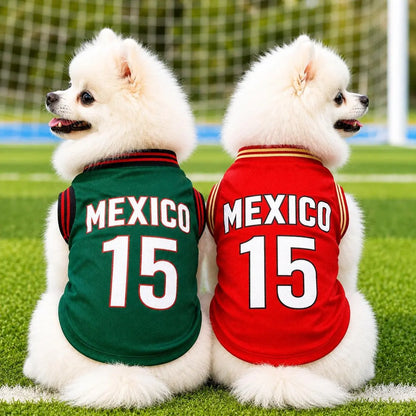 Mexico 15 Dog and Cat Jersey Shirt Red or Green Breathable Pet Soccer Vest Lightweight Sleeveless Mesh Puppy Sports Outfit for Small Medium Pets Cute Dog Cat Clothes for Walks Photos Parties Game Day Trendy Team Apparel Jersey