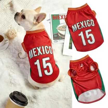 Mexico 15 Dog and Cat Jersey Shirt Red or Green Breathable Pet Soccer Vest Lightweight Sleeveless Mesh Puppy Sports Outfit for Small Medium Pets Cute Dog Cat Clothes for Walks Photos Parties Game Day Trendy Team Apparel Jersey