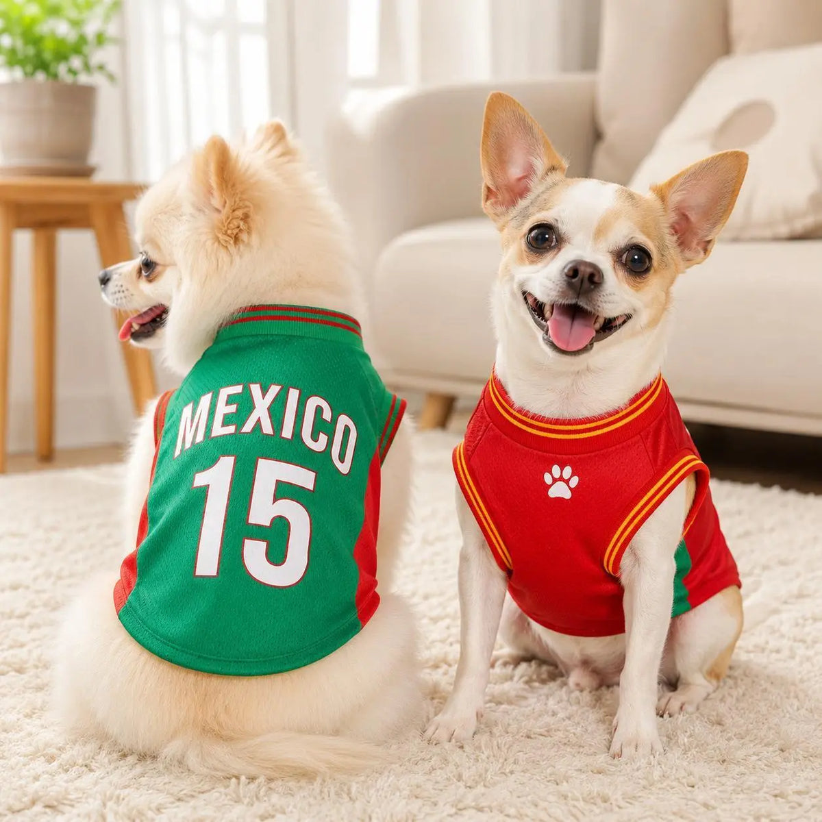 Mexico 15 Dog and Cat Jersey Shirt Red or Green Breathable Pet Soccer Vest Lightweight Sleeveless Mesh Puppy Sports Outfit for Small Medium Pets Cute Dog Cat Clothes for Walks Photos Parties Game Day Trendy Team Apparel Jersey