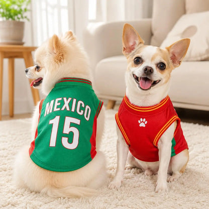 Mexico 15 Dog and Cat Jersey Shirt Red or Green Breathable Pet Soccer Vest Lightweight Sleeveless Mesh Puppy Sports Outfit for Small Medium Pets Cute Dog Cat Clothes for Walks Photos Parties Game Day Trendy Team Apparel Jersey