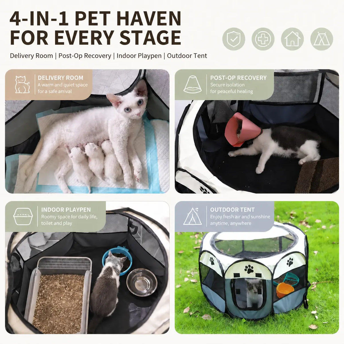 Portable Foldable Pop-Up Pet Playpen for Small Dogs & Cats - Breathable Mesh, Oxford Fabric, Safe Locks, Easy Cleanup, Universal Fit, Camping Indoor/Outdoor Enclosure with Carry Bag (Ideal for Rabbits)