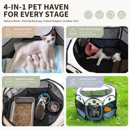 Portable Foldable Pop-Up Pet Playpen for Small Dogs & Cats - Breathable Mesh, Oxford Fabric, Safe Locks, Easy Cleanup, Universal Fit, Camping Indoor/Outdoor Enclosure with Carry Bag (Ideal for Rabbits)