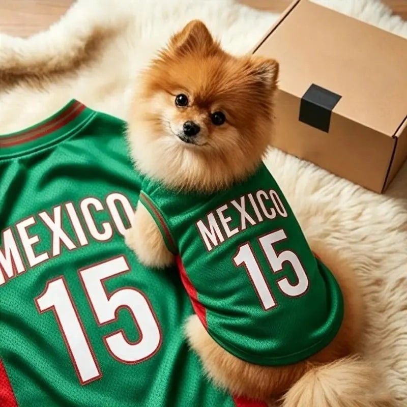 Mexico 15 Dog and Cat Jersey Shirt Red or Green Breathable Pet Soccer Vest Lightweight Sleeveless Mesh Puppy Sports Outfit for Small Medium Pets Cute Dog Cat Clothes for Walks Photos Parties Game Day Trendy Team Apparel Jersey