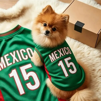 Mexico 15 Dog and Cat Jersey Shirt Red or Green Breathable Pet Soccer Vest Lightweight Sleeveless Mesh Puppy Sports Outfit for Small Medium Pets Cute Dog Cat Clothes for Walks Photos Parties Game Day Trendy Team Apparel Jersey