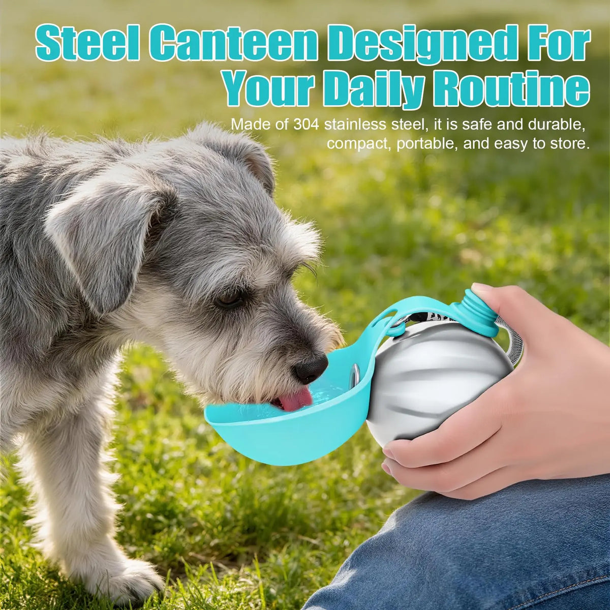 Lumikata 2-in-1 Portable Dog Water Bottle - 10oz Stainless Steel with Silicone Foldable Bowl, Leak-Proof Design for Small Dogs and Pet Feeding Supplies